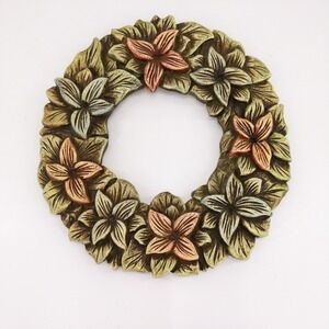 Vintage Carved Hardwood Floral Wreath 17" Holiday‎ Christmas Spring